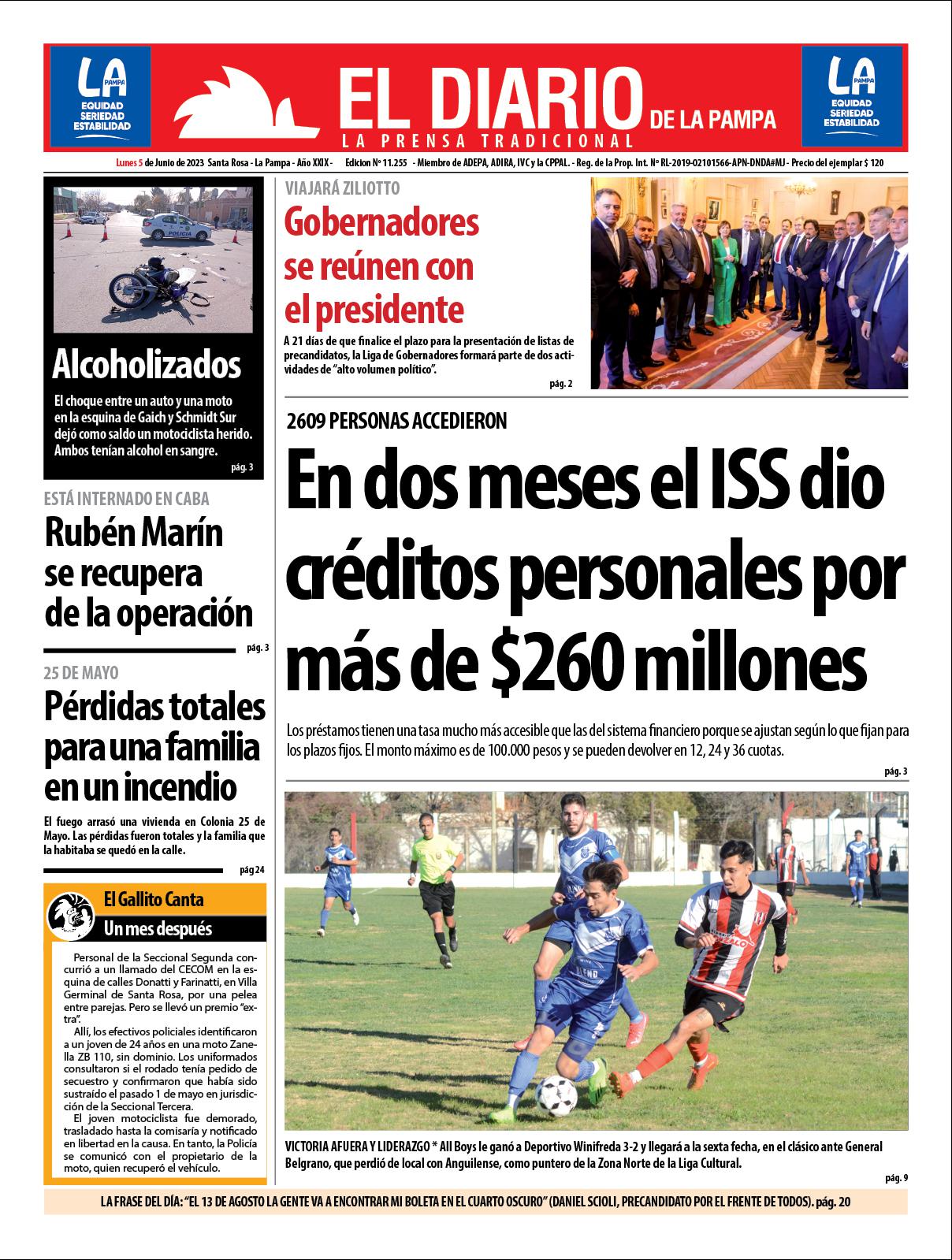 Tapa de El Diario en papel  lunes 05 de junio de 2023